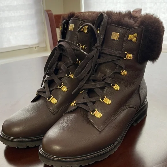 Ralph Lauren Dark Brown Lace-Up Boots with Gold Accents;NWOT. - Picture 3 of 8